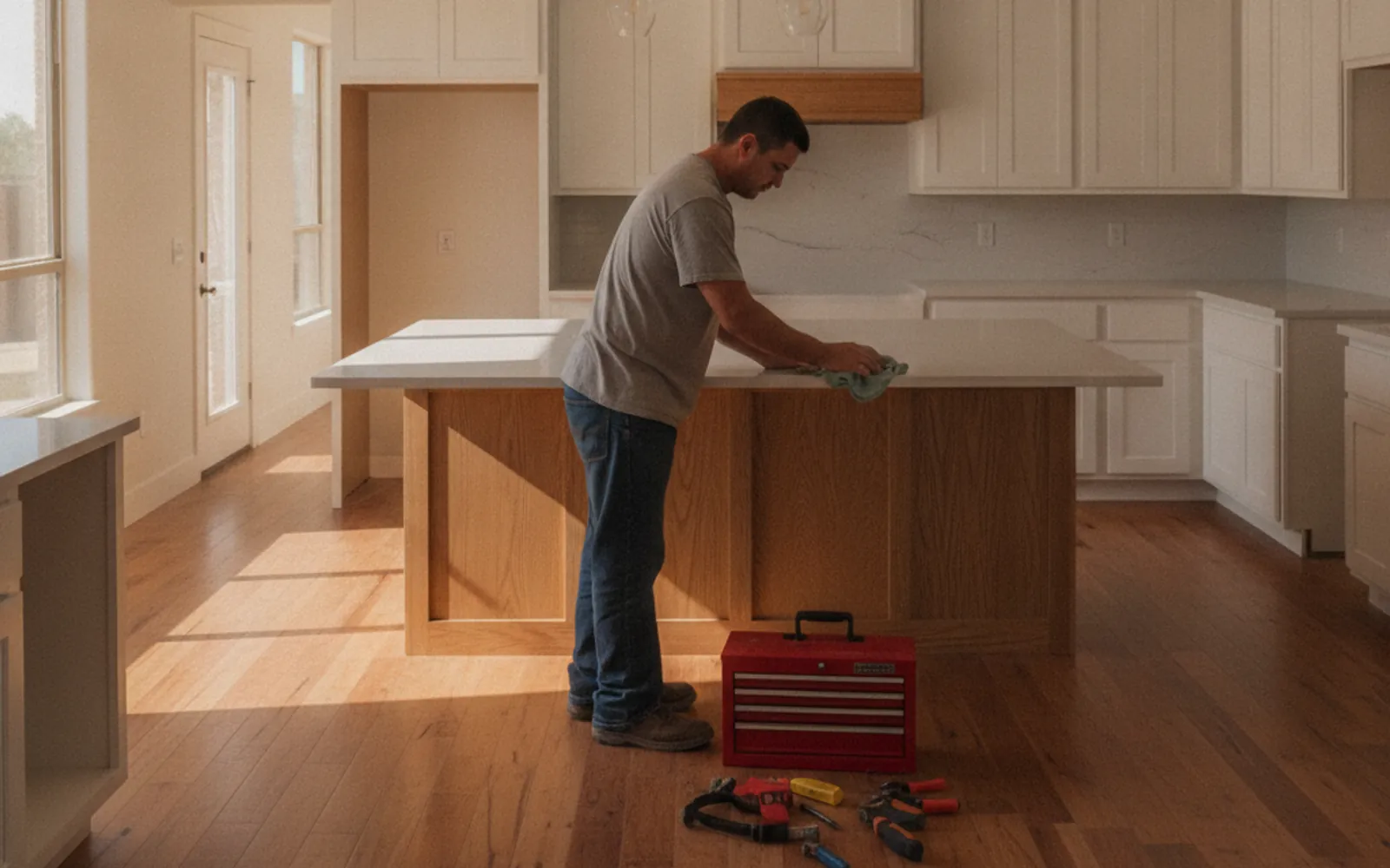 Desert Oak Kitchen Co. crew finishing a kitchen remodel serving El Paso, TX