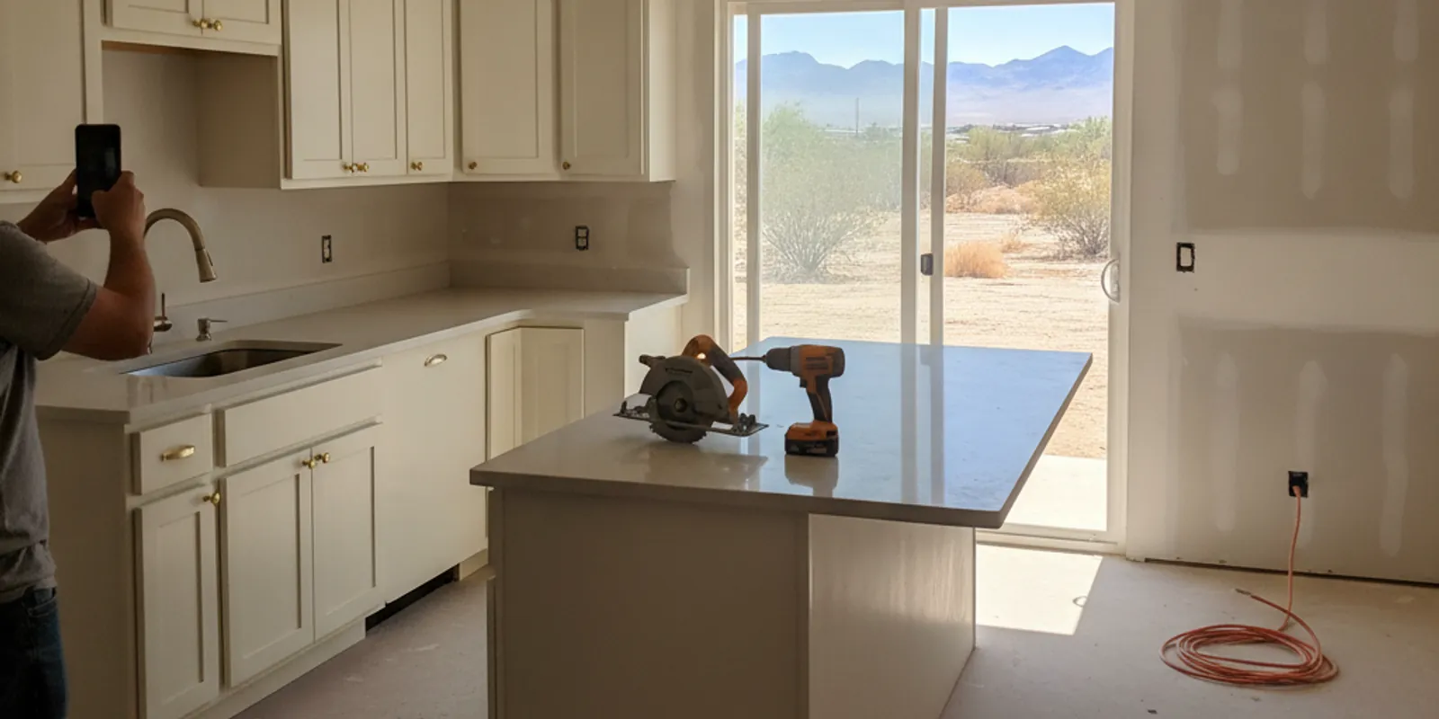 Open-concept kitchen layout with new plumbing and electrical in El Paso by Desert Oak Kitchen Co.